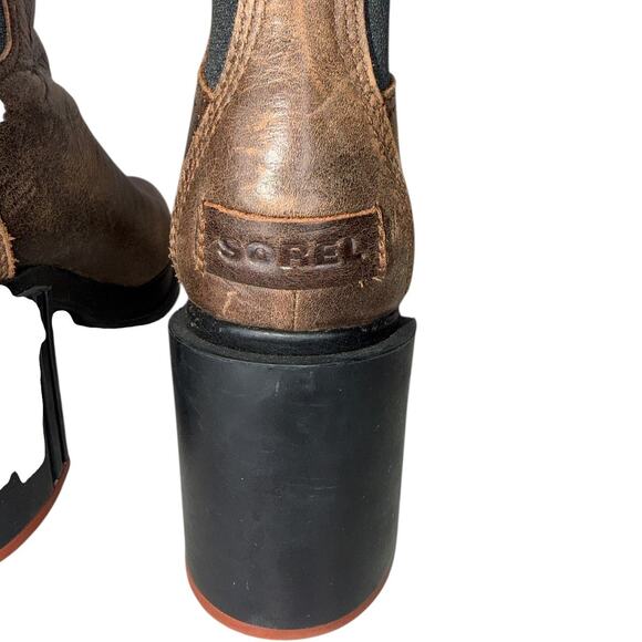 Sorel Blake Chunky Block Heel Brown Leather Chelsea Heeled Boots Size 6.5 - Picture 8 of 11